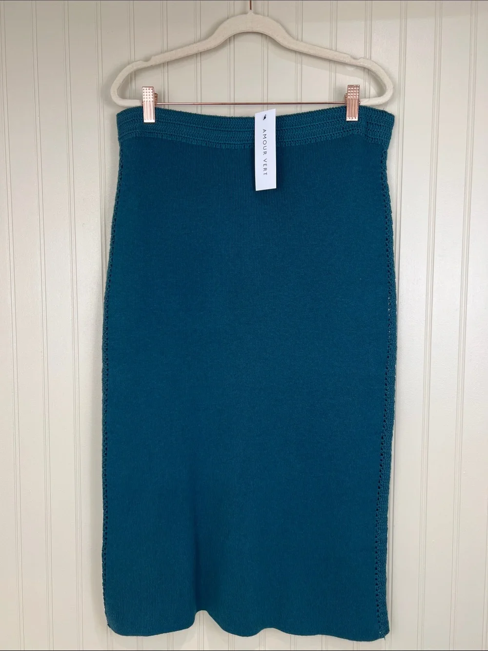 NWT Amour Vert Olympe Knit Pencil Skirt Forest Green Size XL